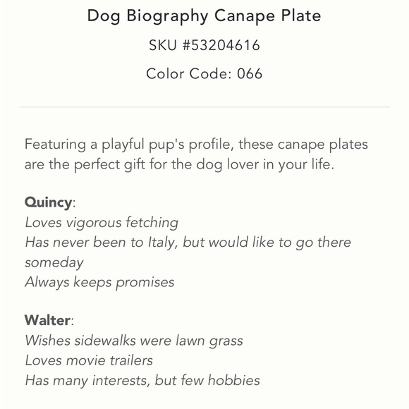 Dog Biography Quincy Canape Plates set of 4 - Picture 3 of 16